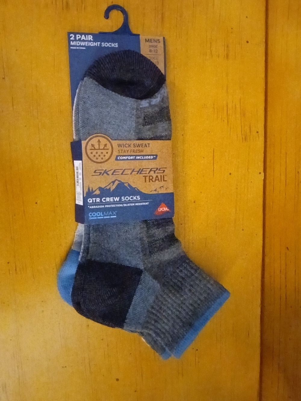 Skechers Men's Quarter Crew Midweight Socks in Gray and Blue (2-Pack)